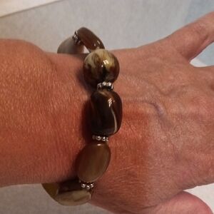 Elegant Brown Cream And Green Large Beaded Bracelet